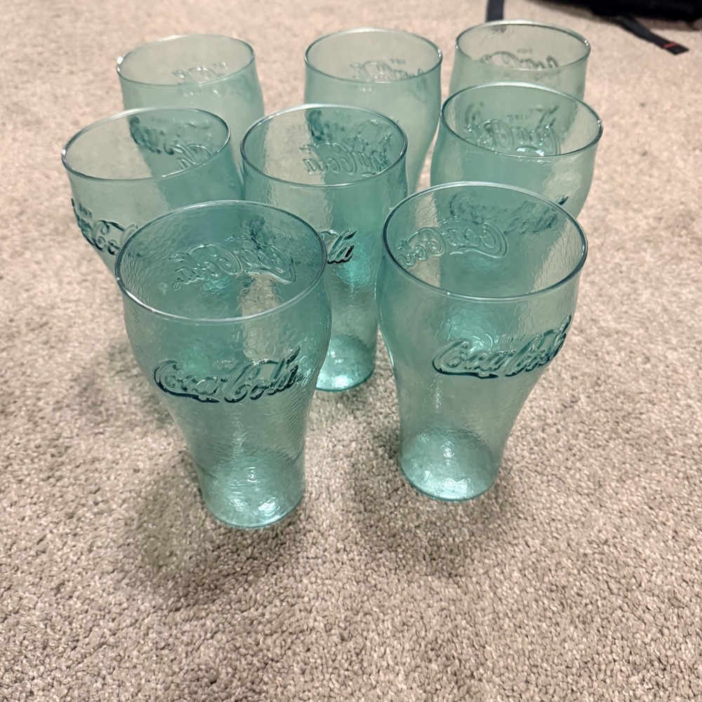 COCA-COLA Reusable Plastic Tumblers Set‎ of 8 Green Textured Cups Camping Patio